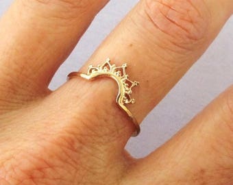 Gold Crown Ring, Gold Ring, Tiara Ring, Princess Ring, Filigree Stack Ring