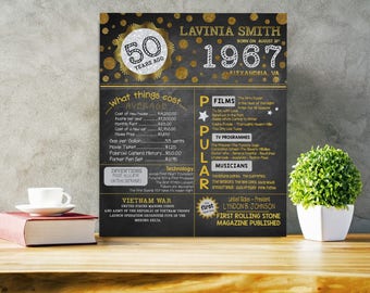 50th birthday poster printable Black gold silver 50th birthday printable poster