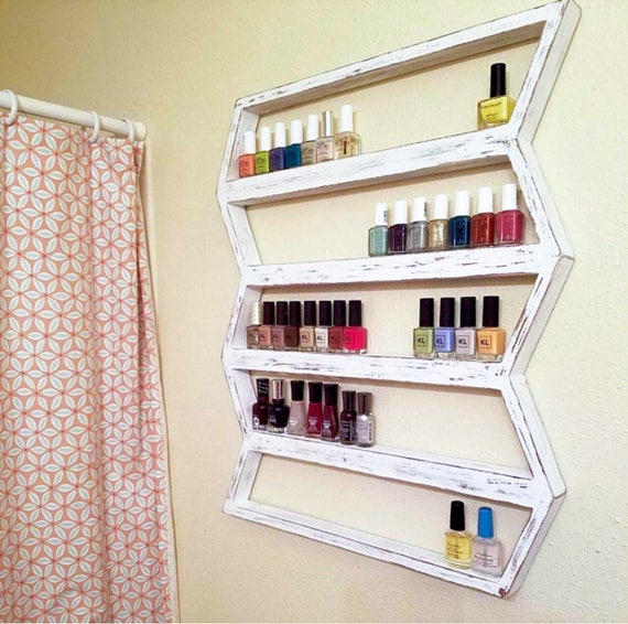 Wood shelf Nail Polish shelf nail polish rack Chevron wood