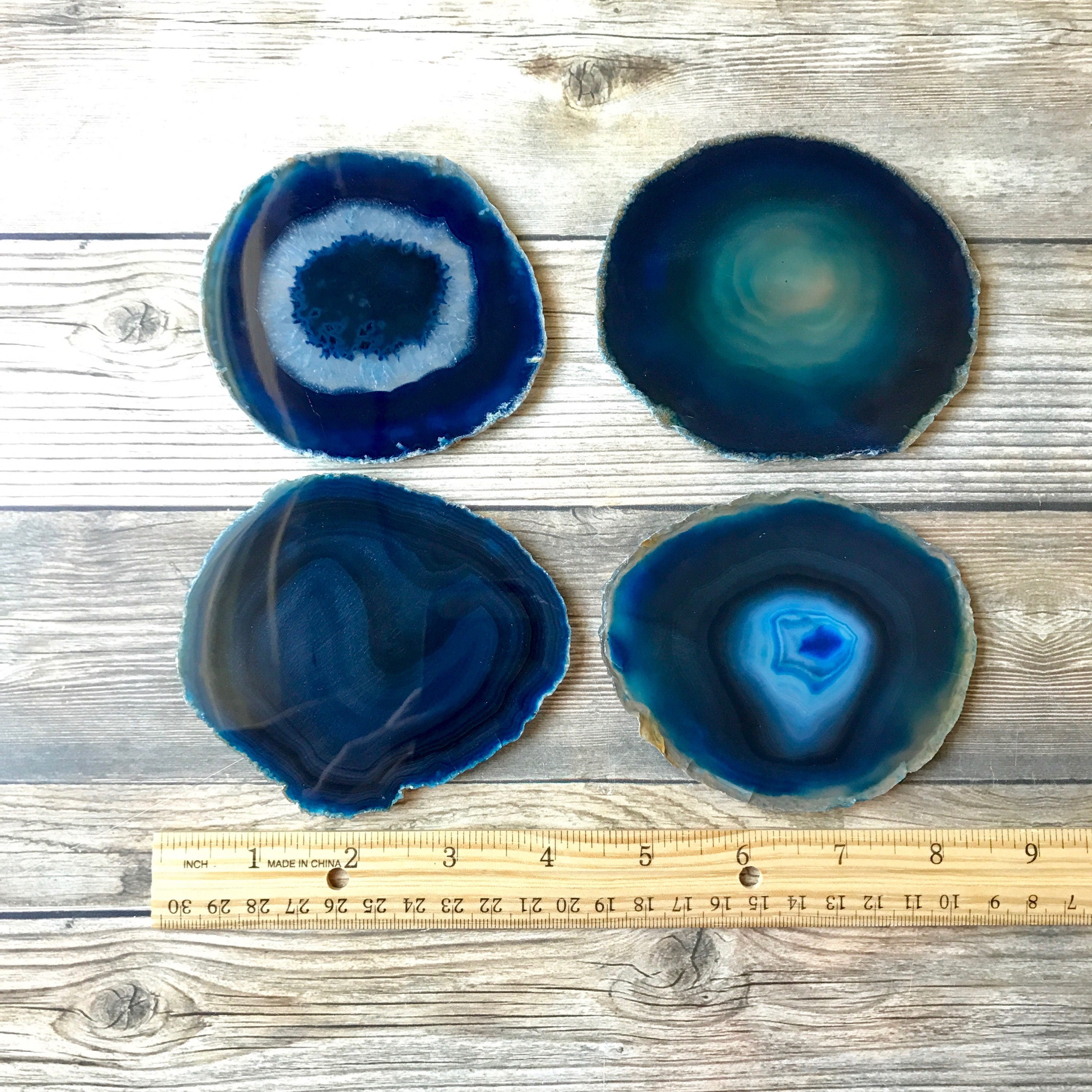 Blue Agate Coasters Blue Geode Coasters Set of Four Agate