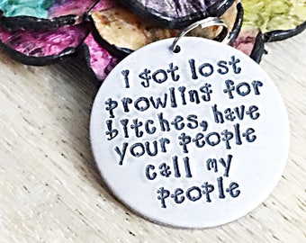 Funny Pet Tag, Funny Dog Tag, Personalized Pet Tag, Dog Tag, Pet ID Tag, Pet Tags, Dog Collar Tag, Prowling for Bitches, Hand Stamped Pet Ta