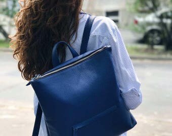 LEATHER BACKPACK, laptop backpack, women backpack, backpack laptop, leather rucksack, blue backpack, large backpack, women rucksack