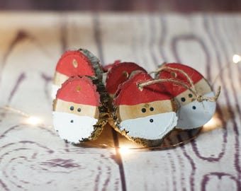 Santa Christmas Ornament Set, Hand Painted Christmas Ornaments, Wood Slice Ornament, Christmas Decorations, Christmas Tree Ornaments, Santa