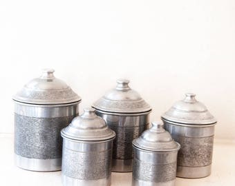 5 Vintage French Aluminum Nesting Canisters - Country and Farmhouse Decor - Free Shipping Within the USA