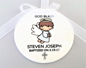 Baptism Ornament, Baptism Ornaments, Boy Ornaments, Baby Boy ornament, Baptism Gift, Personalized Ornament, Ceramic Ornament