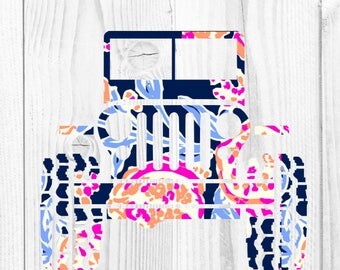 Jeep Decal - Jeep Wrangler - Yeti Decal - Lilly Pulitzer Inspired Monogram Decals - Circle Monogram - Phone Case Decals - Lilly Monogram