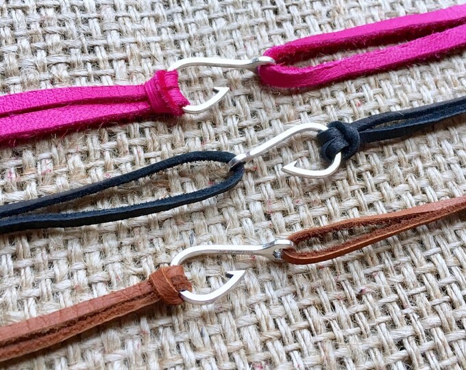 Fish Hook Bracelet, Suede Hook Bracelet, Fishing Bracelet, Pink Fish Bracelet, Fish Hook Jewelry, Silver Hook Bracelet, Nautical Bracelet