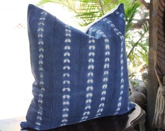20x20 Vintage African Indigo Mudcloth Textile Stripe Boho Pillow Cover