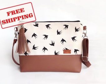 Womans gift - Shoulder Bag - Girlfriend gift - Crossbody Bag - Birds - Women Bags - Crossbody Purse - Handbag with birds