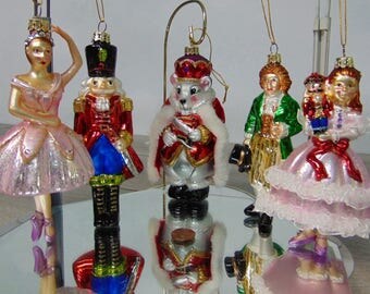 Vintage Set (5) AmeriChristmas Nutcracker Suite Ballet CHRISTMAS ORNAMENTS European Blown Glass Figurines - NEW Condition In Original Box!