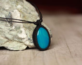 blue pendant agate necklace cord pendant stone natural gemstone pendant necklace gift mother sister gift for her present macrame necklace