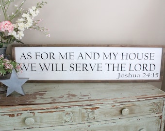 As For Me and My House, We Will Serve the Lord, Joshua 24:15 Framed Wood Sign, Christian Home Decor, Distressed Wood Sign, Bible Verse
