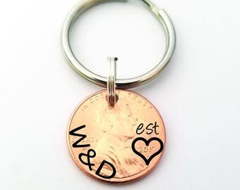 Custom Penny Keychain, Initial Keychain, Anniversary Gift, Lucky Penny, Penny Keychain, Personalized, Gift for Men, Gift for Boyfriend