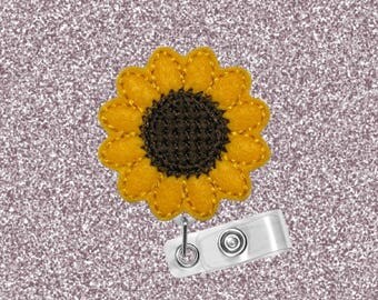 Sunflower, ID Badge Reel, Fall Flower, Retractable Badge Holder, Badge Reel, Badge Clip, Nurse Gift, Cute Badge Reel, Felt Badge Reel
