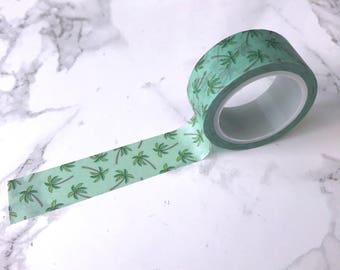 Mint Green & Palm Trees Washi Tape // Decorative Paper Masking Drafter Planner Scrapbooking Tape
