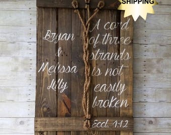Cord of Three Strands Sign, A Cord of Three Strands is Not Easily Broken Eccl 4:12, Wedding Unity Sign