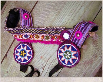 39.5" (101 cm) Tribal Belt, Purple ATS Costume Belt, Tribal fusion Belt, Tribal Belly Dance Belt, Tribal Festival Belt, Boho Kuchi Belt
