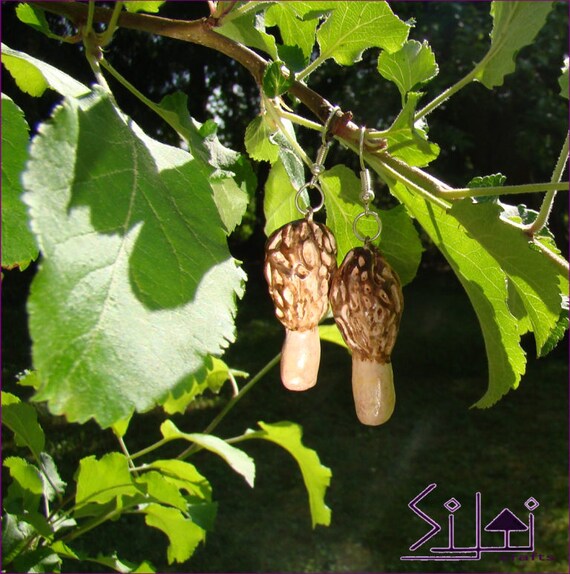 Morel earrings Morchella earrings Mushroom earrings Spring