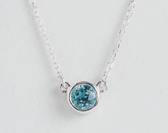 Birthstone Necklace | Natural Gemstone | Sterling Silver | Bezel Setting | 16' chain