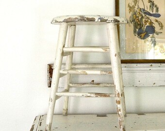 vintage chippy white stool shabby chic stool