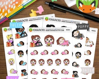 Takeaway Kawaii Girls - Fast Food Take Away Take Out Nuggets Burger Fries - Planner Stickers (K0063)