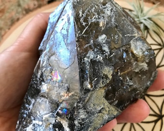Gorgeous Elestial Smoky Quartz wih rainbows from Brazil, 1 lb. 9.2 oz./ 715 grams, natural Smoky Elestial Quartz