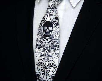 Skull Necktie, Skull Tie, Mens Necktie, Mens Tie, White Skull Necktie, White Skull Tie, Black Skull Necktie, Black Skull Tie, Father, Dad