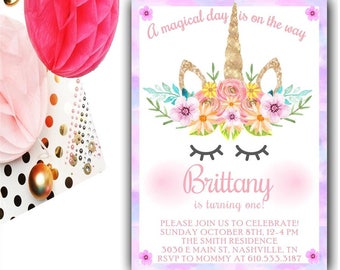 Unicorn Birthday Invitation | Unicorn First Birthday | Unicorn Birthday Invites | Printable Birthday Invitations | Unicorn 1st Birthday