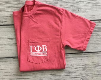 Gamma Phi Beta Pocket Tee, Gamma Phi Beta T-shirt, Sorority Pocket Tee, Little Sis gift, Greek letter shirt, Sorority Gift, Gamma Phi Beta