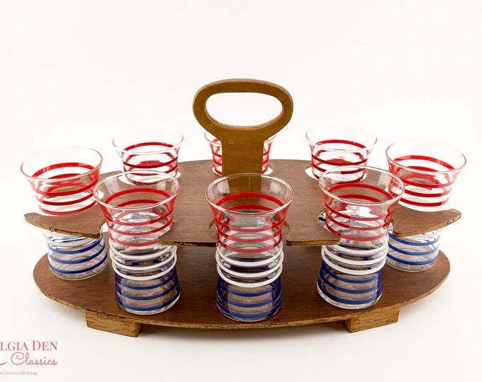 Anchor Hocking Art Deco Tumblers | Red White And Blue Tumblers | 1938-1944 | Betsy Ross Glass Set