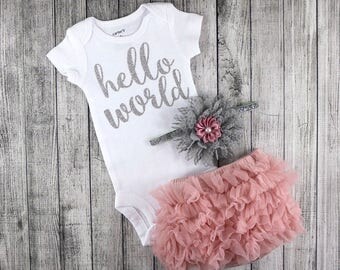 NEWBORN Girl Coming Home Outfit, NEWBORN Baby Girl, Baby Girl Take Home Outfit, Dusty Rose Bloomers and Grey Headband Set