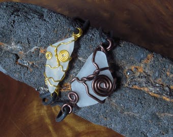 Couples Bracelet Set Eco Sea Glass Bracelet Celtic Boho Friendship Bracelet for Lovers Matching His and Her Mermaid Wire Wrapped Seaglass