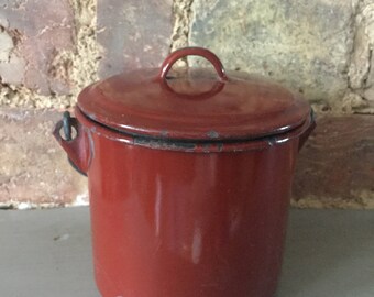 Vintage French Enamel Tiffin Tin Lunch Container, Miner's Lunch Box, Retro Lunch Box, Retro French Lunch Pail