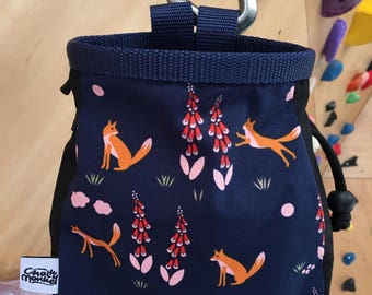 Fox and Flower print Chalk Bag - Organic Cotton