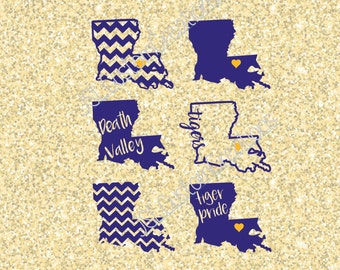LSU svg, EPS, dxf,PNG Cut Files for Silhouette, Cricut, Vectors, Digital Download, Death Valley, Tigers, Football, State Shapes, Louisiana