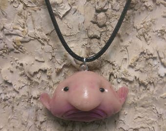 Blobfish polymer clay necklace, ugly blob fish pendant, necklace, charm, keychain