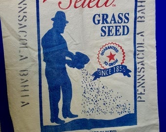 Vintage Cloth Grass Seed Bag, Cloth Seed Feed Sack, Vintage Advertising, Kitchen Decor, America's Select Pensacola Bahia, Ferry Morse