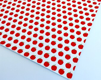 Red Apple Faux Leather | Back To School Fabric | Printed Faux Leather | Custom Faux Leather Print Fabric | Printed Leather | Leatherette
