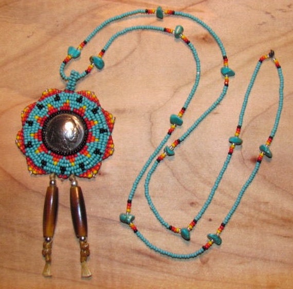 Native American Beaded Rosette Necklace Beaded Medallion