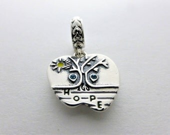 Tree of Hope Silver Charm, Tree of Life Apple Shaped Dangle Pendant for Pandora, Soufeel, Chamilia, Silver Jewelry Charm for Bracelets