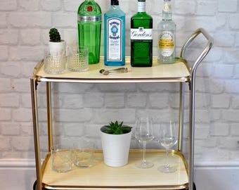 Vintage 1970s 2 Tier Gold Drinks Cart, Retro Hostess Trolley, Side Table, Drinks Trolley, Mid Century Tea Trolley, Bar, Cocktail Bar