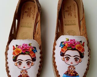 Frida Kahlo Women's leather sandals. Mexican huarache sandals.