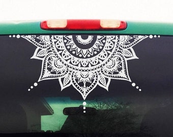 Mandala Car Decal - Car Decal Mandala Sticker - Half Circle - Half Moon Mandala - Yoga, Boho, Flower Decal - Mens Womens Car Sticker - H4