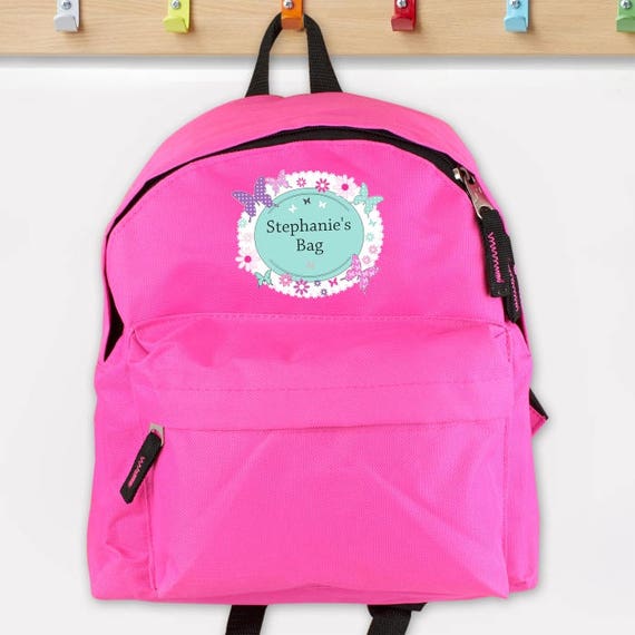 PERSONALISED Childrens Bag. Pink GIRLS School Bag. Butterflies