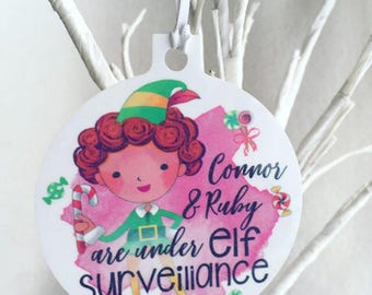Personalised elf surveillance elf on the shelf Christmas decoration Merry Christmas decoration with name tree bauble