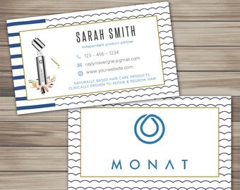 Monat Business Cards, Boho Marketing Kit, Fast Free Personalization, Partner card, Monat Hair Care, Navy Stripes, Business Card V27101