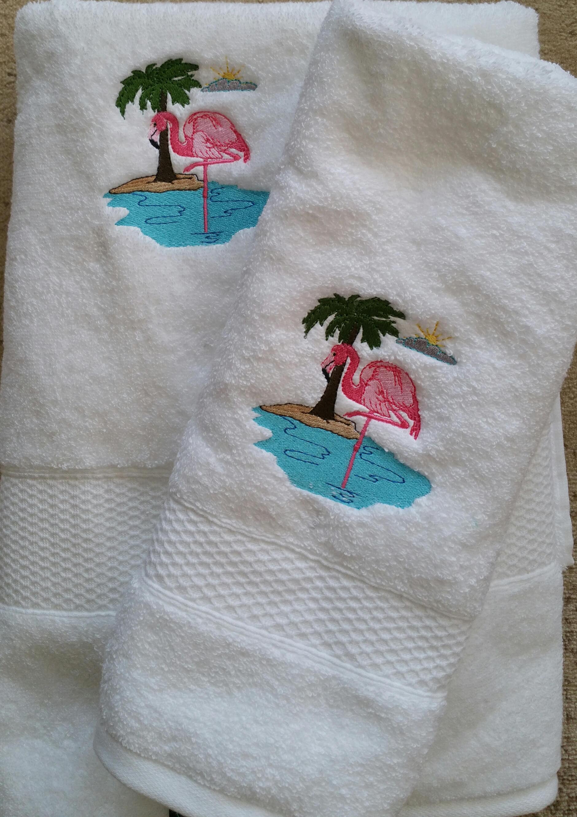 Pretty in Pink Flamingo Bath Towel Set