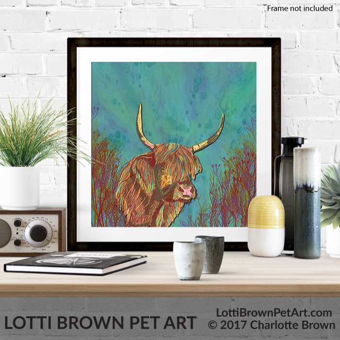 Highland Cow Art Colourful Wall Art Highland Cow Print