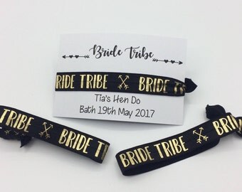 Personalised Bride Tribe Wristbands. Hen Party Hair Ties. Hen Do Hair Band. Hen Party Favour. Hen Party badges