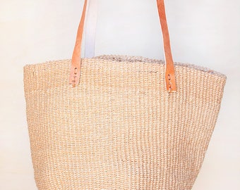 Beige Sisal Tote Bag, African Tote Bag, Sisal basket, Beige basket handbag, Gift for her, Girlfriend gift, Summer tote bag, gift under 65